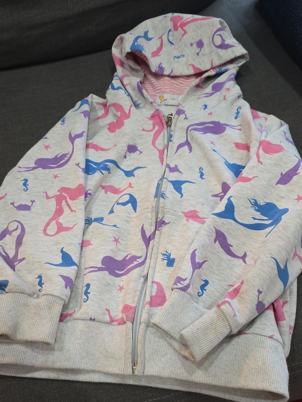 Girls' Light Gray Mermaid Zip Hoodie - Pink, Purple & Blue
